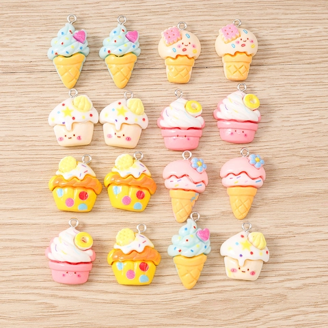 Mixed Resin Ice Cream Cupcake Charms With Metal Loop For Jewelry Making Necklace Bracelet Keychain DIY Macaron Colors