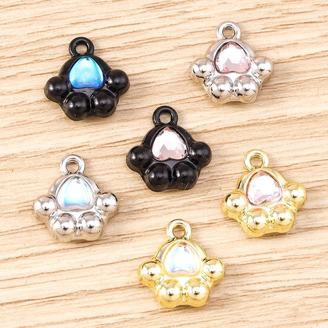 Legering Strass Hart Kattenpoot Hangers DIY Sieraden Charms Voor Ketting Armband Oorbellen Sleutelhanger Vrouwen Accessoires