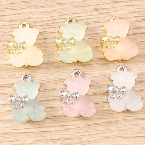 Ciondoli Orsetto in Resina Lega di Zinco Con Fiocco in Strass Accessori Gioielli Fai da Te per Collana Bracciale Orecchino