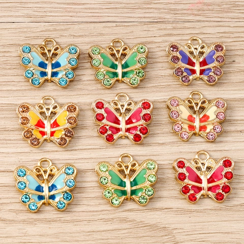 Colgantes de Mariposa de Aleación con Strass para Fabricación de Joyas DIY Amuletos de Mariposa de Esmalte Colorido para Collares Pulseras Accesorios