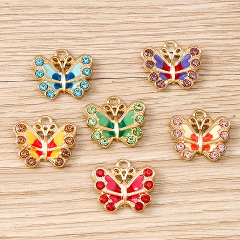 Colgantes de Mariposa de Aleación con Strass para Fabricación de Joyas DIY Amuletos de Mariposa de Esmalte Colorido para Collares Pulseras Accesorios