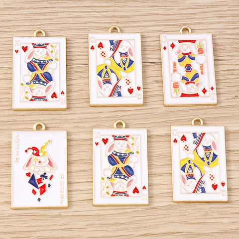 Pendentifs de Cartes à Jouer Lapin Créatif en Alliage de Zinc Breloques en Émail pour Création de Bijoux DIY Collier Bracelet Porte-clés