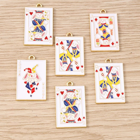 Pendentifs de Cartes à Jouer Lapin Créatif en Alliage de Zinc Breloques en Émail pour Création de Bijoux DIY Collier Bracelet Porte-clés