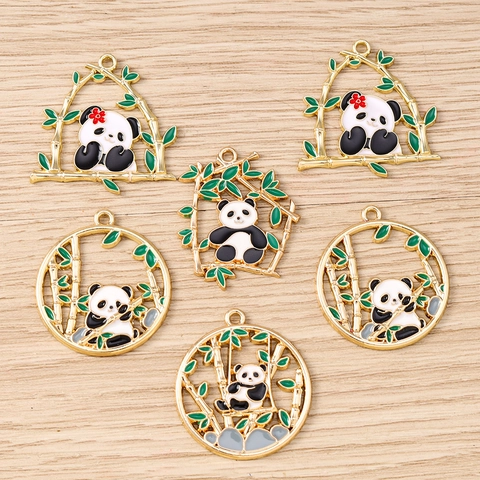 Estilo Chino Lindo Panda Bambú Dijes de Aleación de Zinc Esmaltada Colgantes para Creación de Joyas DIY Collares Pulseras Pendientes Accesorios