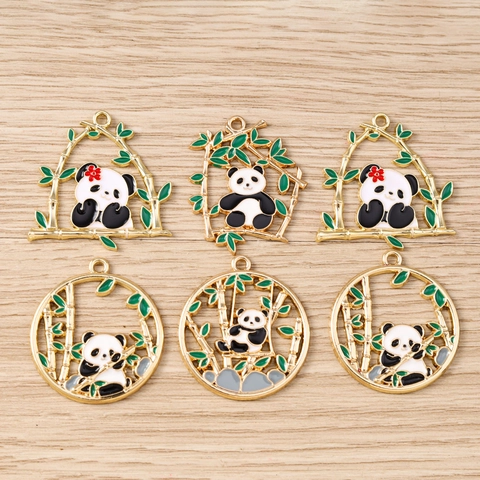 Estilo Chino Lindo Panda Bambú Dijes de Aleación de Zinc Esmaltada Colgantes para Creación de Joyas DIY Collares Pulseras Pendientes Accesorios