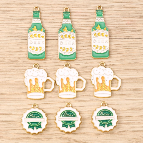 Enamel Alloy Beer Bottle Mug Cup Charms For DIY Jewelry Making Creative Drink Food Theme Pendants Necklace Keychain Findings