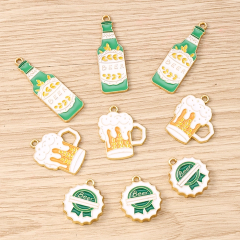 Enamel Alloy Beer Bottle Mug Cup Charms For DIY Jewelry Making Creative Drink Food Theme Pendants Necklace Keychain Findings