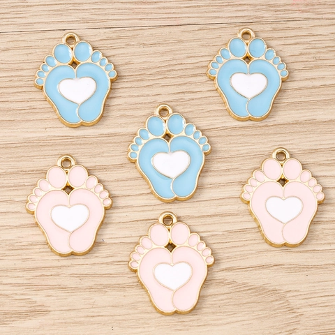 Colgantes de Aleación de Zinc Esmaltados con Huella de Bebé y Corazón Amuletos para Joyería DIY Pulsera Collar Llavero Accesorios