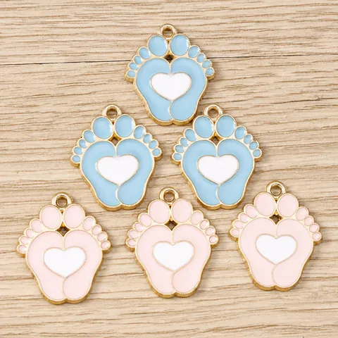 Zinc Alloy Enamel Baby Footprint Heart Pendants DIY Jewelry Making Charms For Bracelet Necklace Keychain Accessories