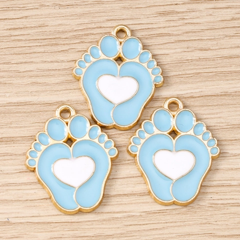 Colgantes de Aleación de Zinc Esmaltados con Huella de Bebé y Corazón Amuletos para Joyería DIY Pulsera Collar Llavero Accesorios