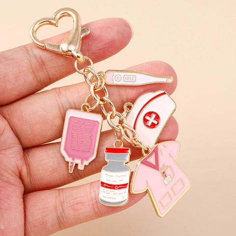 Portachiavi Creativo a Tema Medico in Lega di Zinco Smalto Cappello da Infermiera Ciondolo Regalo per Infermiere