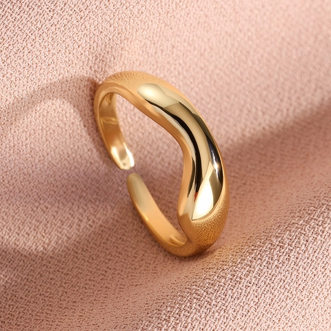 Minimalist Irregular Wave Copper Ring Adjustable Open Liquid Metal Style Fashion Jewelry For Women High Polish