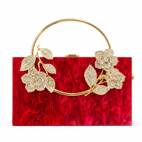 Pochette Soirée Femme Élégante Acrylique Fleur Mariage Banquet Avec Chaîne Bandoulière Fermoir Magnétique Sac À Main