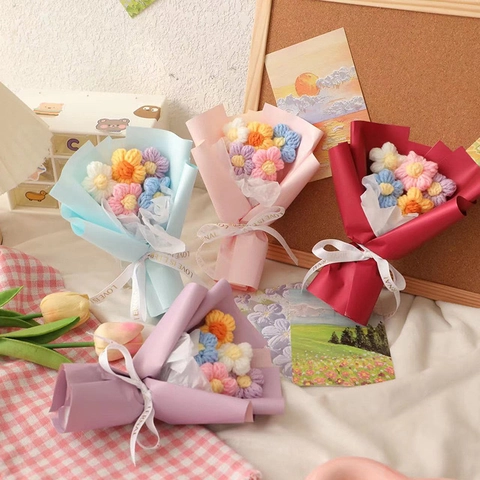 Mini Handgemachte Häkeln Gestrickte Blumenstrauß Bunte Garn Künstliche Blumen Geburtstag Valentinstag Geschenk Home Desktop Dekor