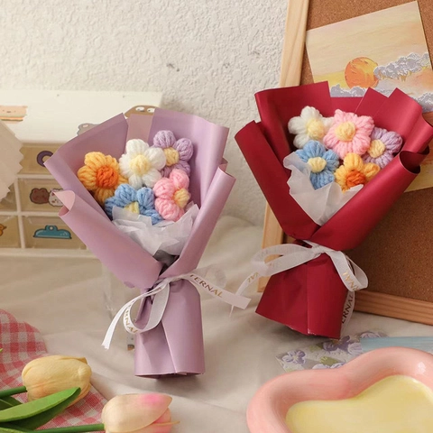 Mini Handgemachte Häkeln Gestrickte Blumenstrauß Bunte Garn Künstliche Blumen Geburtstag Valentinstag Geschenk Home Desktop Dekor
