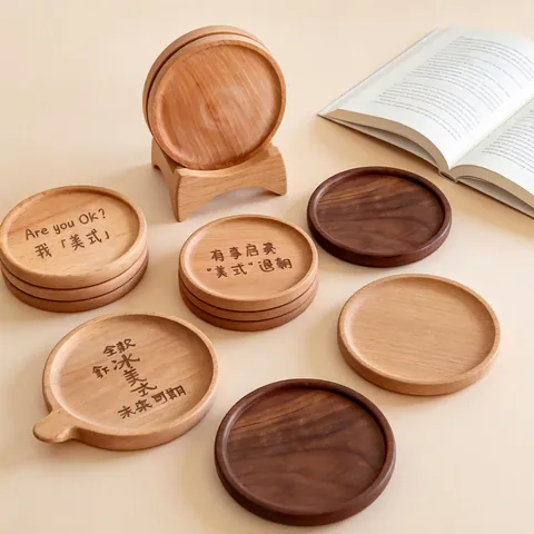 Wooden Coasters Beech Wood Cup Mats Heat Insulation Non Slip Table Pads Kitchen Dining Decor Japanese Style Natural