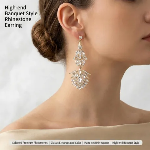 Feather Stud Earrings Alloy Rhinestone With Zinc Alloy Earring Post Retro Exaggerated Bridal Wedding Jewelry For Women