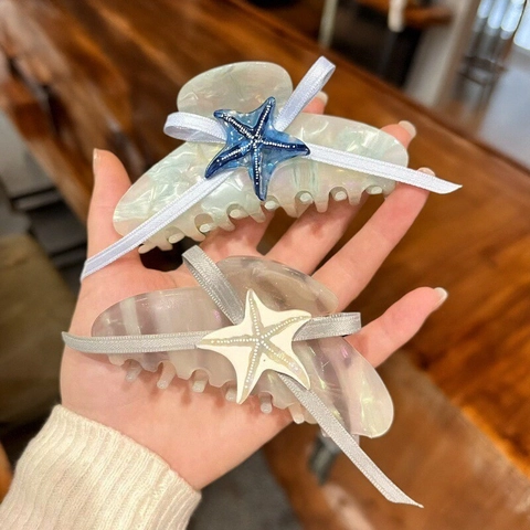 Elegant Acetate Starfish Ribbon Bow Hair Claw Clip Summer Ocean Style Shark Clip Fashion Hair Accessory For Women