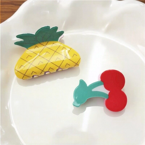 Simpatica Pinza per Capelli a Forma di Frutta Ananas Ciliegia Accessori per Capelli in Acrilico PVC per Donna Ragazza