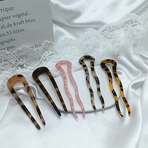 Acetat U-Förmige Haarnadel Leopard Schildpatt Marmormuster Wellen-Design Haargabel Haar-Styling-Tool Für Damen Accessoires