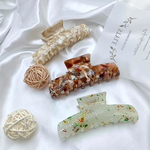 Vintage Acetate Hair Claw Clip For Women Large Marble Tortoiseshell Shark Clip Elegant Non-Slip Daily Styling Hair Accessories