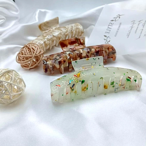 Vintage Acetate Hair Claw Clip For Women Large Marble Tortoiseshell Shark Clip Elegant Non-Slip Daily Styling Hair Accessories