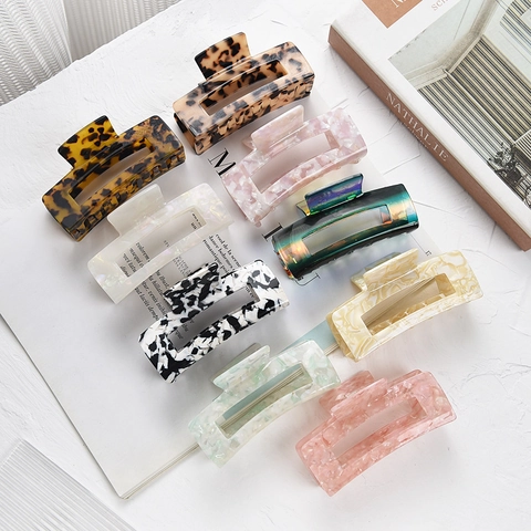 Large Rectangular Acetate Hair Claw Clip Gradient Marble Tortoiseshell Fashion Hair Accessories For Women Daily Styling