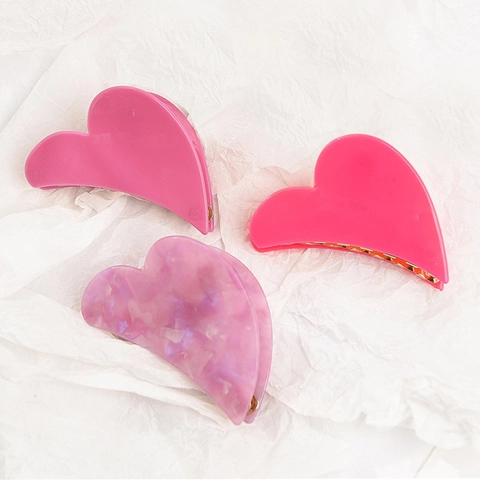 Heart Shape Acetate Hair Claw Clip For Women Fashion Marble Print Pink Purple Hair Grabbing Clip Simple Hair Accessories