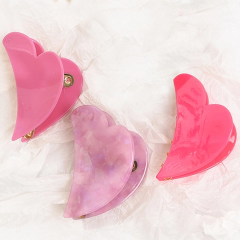Heart Shape Acetate Hair Claw Clip For Women Fashion Marble Print Pink Purple Hair Grabbing Clip Simple Hair Accessories