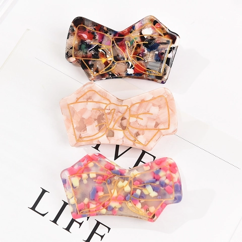 Japanese Style Acetate Bow Hair Claw Clip For Women Elegant Marble Texture Gold Line Hair Accessory For High Ponytail