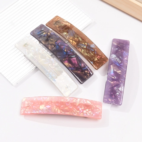 Damen Buntes Marmorstruktur Rechteckiger Haarclip Schicker Acetat-Stil Acryl Federclip Haarspange Elegantes Haarzubehör