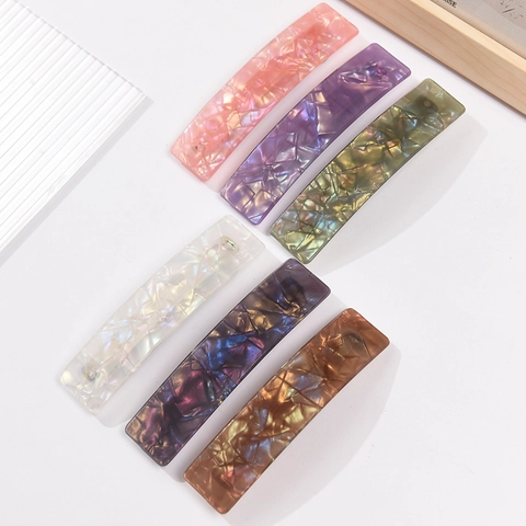 Damen Buntes Marmorstruktur Rechteckiger Haarclip Schicker Acetat-Stil Acryl Federclip Haarspange Elegantes Haarzubehör