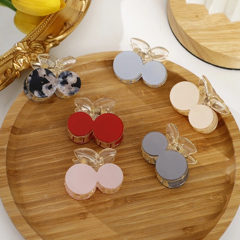 Pinza para el Pelo de Acrílico con Forma de Cereza Estilo Ins Dulce Color Sólido Patrón de Leopardo Accesorio para Mujer Niña