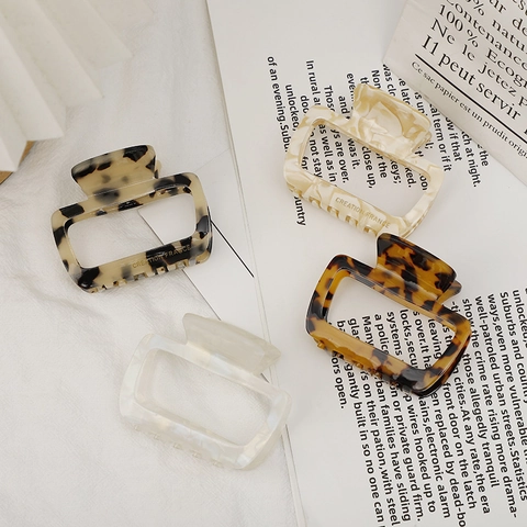 French Acetate Hair Claw Clip Minimalist Square Hollow Hair Clamp Elegant Tortoise Marble Hair Clip Fashion Headwear For Women Daily Styling