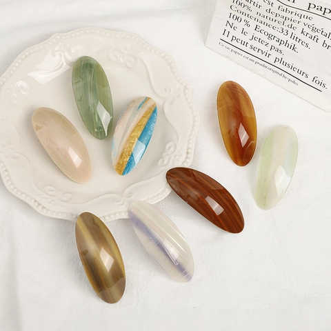 Vintage Acetaat Geometrische Ovalen Haarclip Voor Vrouwen Mode Marmer Schildpad Patroon Haarpeld Veer Barrette Sieraden