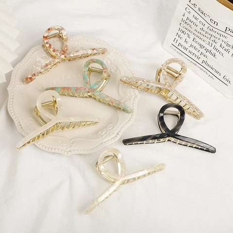Elegante Pinza de Pelo Grande de Aleación de Acetato Forma de Cinta Patrón de Carey Mármol para Mujer Accesorios de Pelo