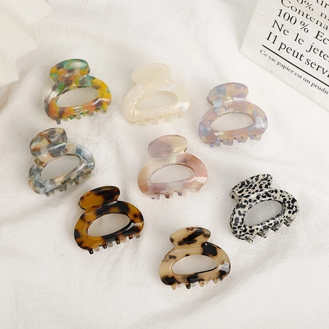 Molla per Capelli in Acetato di Cellulosa Vintage Francese Ovale Intagliato Tartarugato Marmorizzato Accessorio per Donna