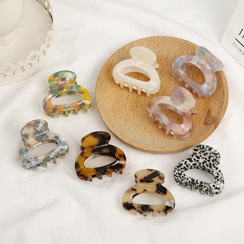 Molla per Capelli in Acetato di Cellulosa Vintage Francese Ovale Intagliato Tartarugato Marmorizzato Accessorio per Donna