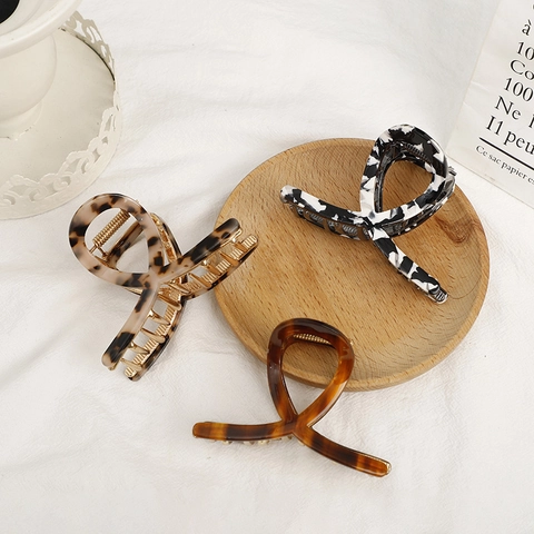 Elegant Acetate Alloy Hair Claw Clip For Women French Vintage Tortoise Shell Marble Pattern Shark Hair Grabber Fashion Styling Accessory