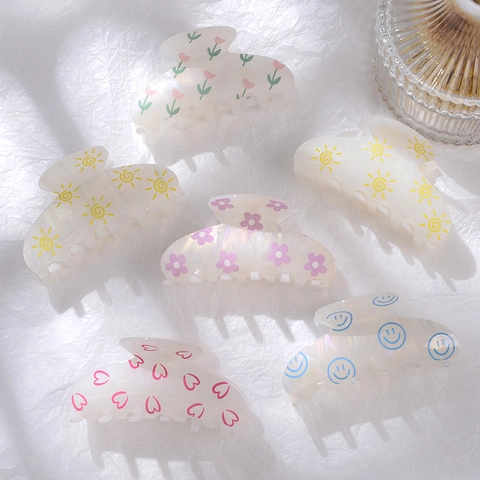 Koreanische Mode Acryl Haarklammer Irisierende Künstliche Perle Tulpe Sonne Herz Lächeln Muster Süßer Haarschmuck Für Damen
