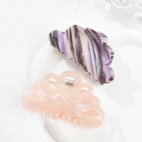 Acrylic Checkerboard Hair Claw Clips Large Hollow Flower Hair Clamps Elegant Geometric Plaid Styling Hairpins For Women Girls