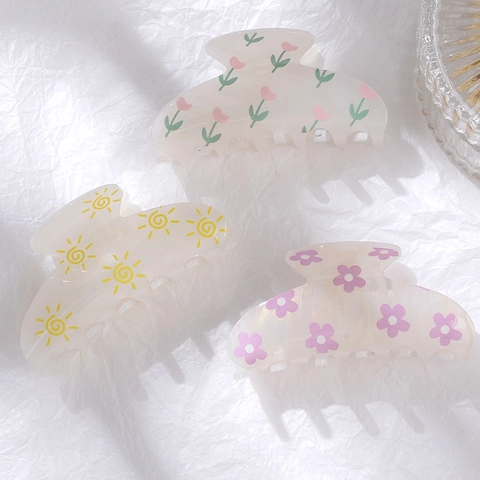 Koreanische Mode Acryl Haarklammer Irisierende Künstliche Perle Tulpe Sonne Herz Lächeln Muster Süßer Haarschmuck Für Damen