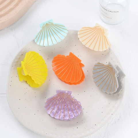 Elegant Shell Shaped Hair Claw Clip Gold Lines Korean Style Sweet Acetate Hair Grip For Women Girls Styling Accessories