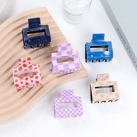 Pinza per Capelli Quadrata in Acrilico con Design Vuoto Motivo a Scacchiera Accessori per Capelli Quotidiani per Donna