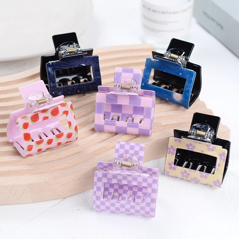 Pinza per Capelli Quadrata in Acrilico con Design Vuoto Motivo a Scacchiera Accessori per Capelli Quotidiani per Donna