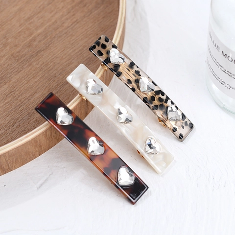 Heart Rhinestone Acetate Spring Hair Clip Geometric Marble Leopard Tortoiseshell Pattern Side Barrette For Women Hair Jewelry