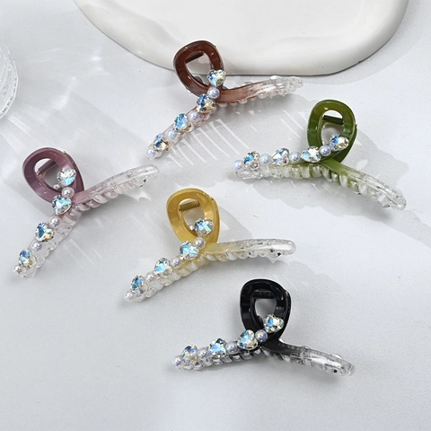 Acryl Herz Strass Haarklammer Mit Künstlicher Perle Für Damen Große Haarkralle Süßer Haarschmuck