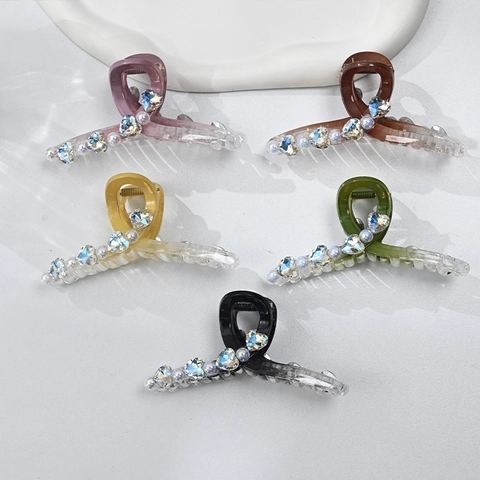 Acryl Herz Strass Haarklammer Mit Künstlicher Perle Für Damen Große Haarkralle Süßer Haarschmuck