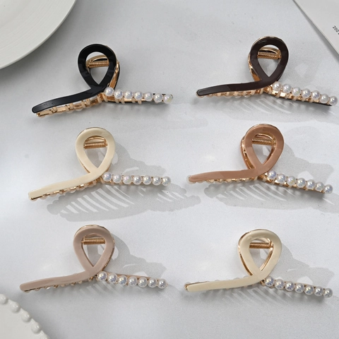 Große Künstliche Perle Legierung Haarkralle Für Damen Elegant Band Design Rutschfest Hai Clip Mode Haarschmuck
