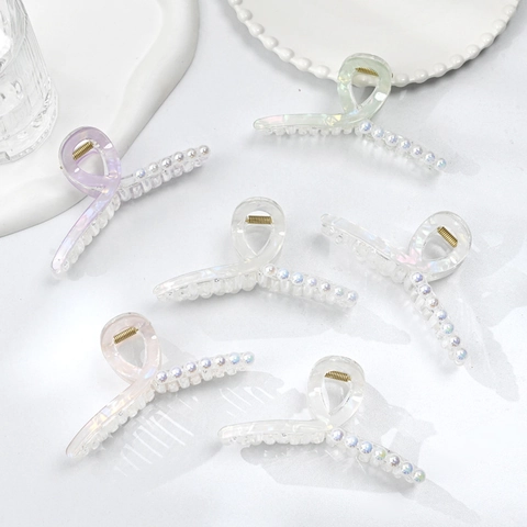 Pinza de Pelo de Acetato Iridiscente de Estilo Coreano Con Perlas Artificiales Pinza de Pelo Grande para Mujer Accesorio Diario